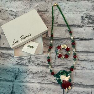 Lee Sands Holiday Christmas Wreath Necklace and Pin~